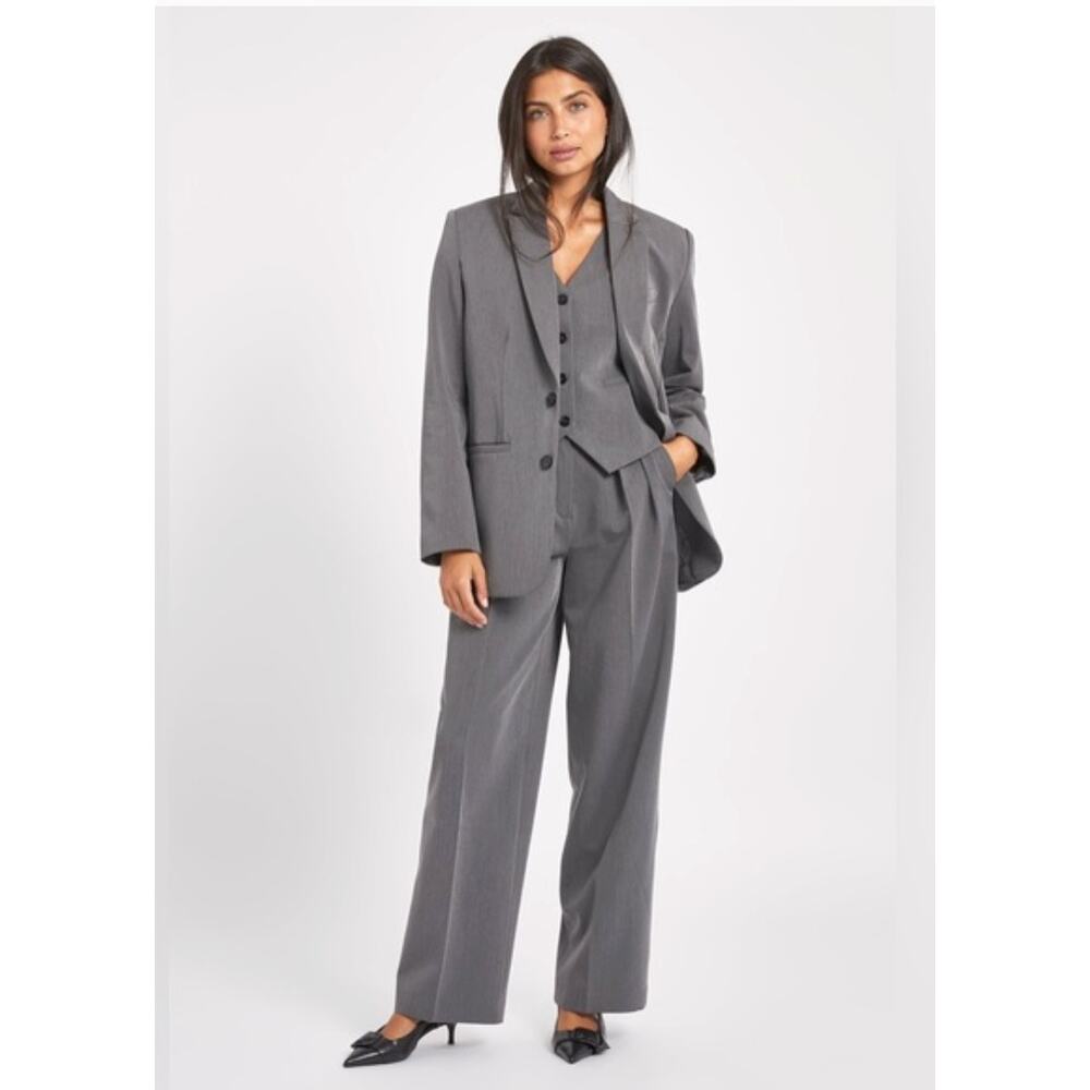Boa Pants Medium Longline Dad Trousers Gray Pleated Wide Leg Work Dressy Office